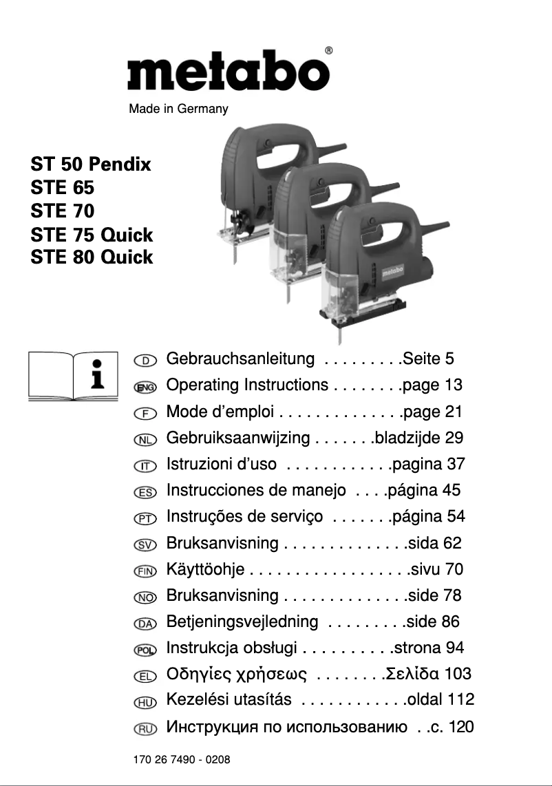 Page 1 de la notice Manuel utilisateur Metabo STE 65