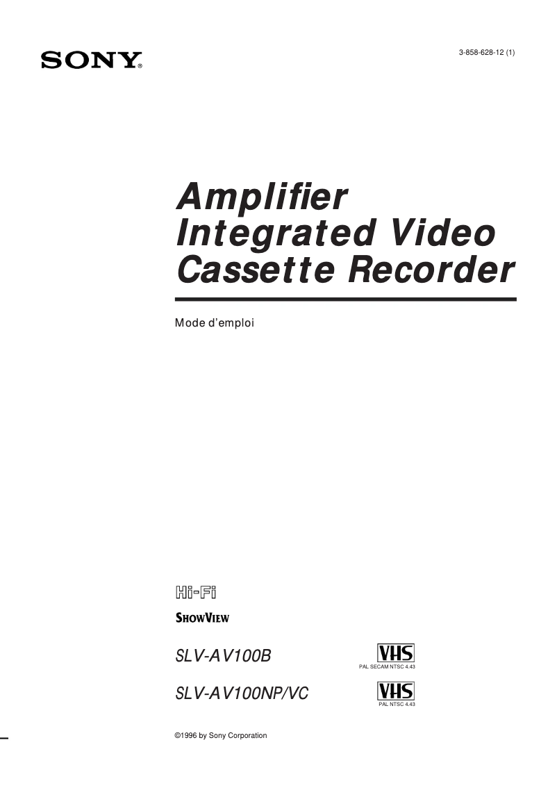 Page 1 de la notice Manuel utilisateur Sony SLV-AV100NP