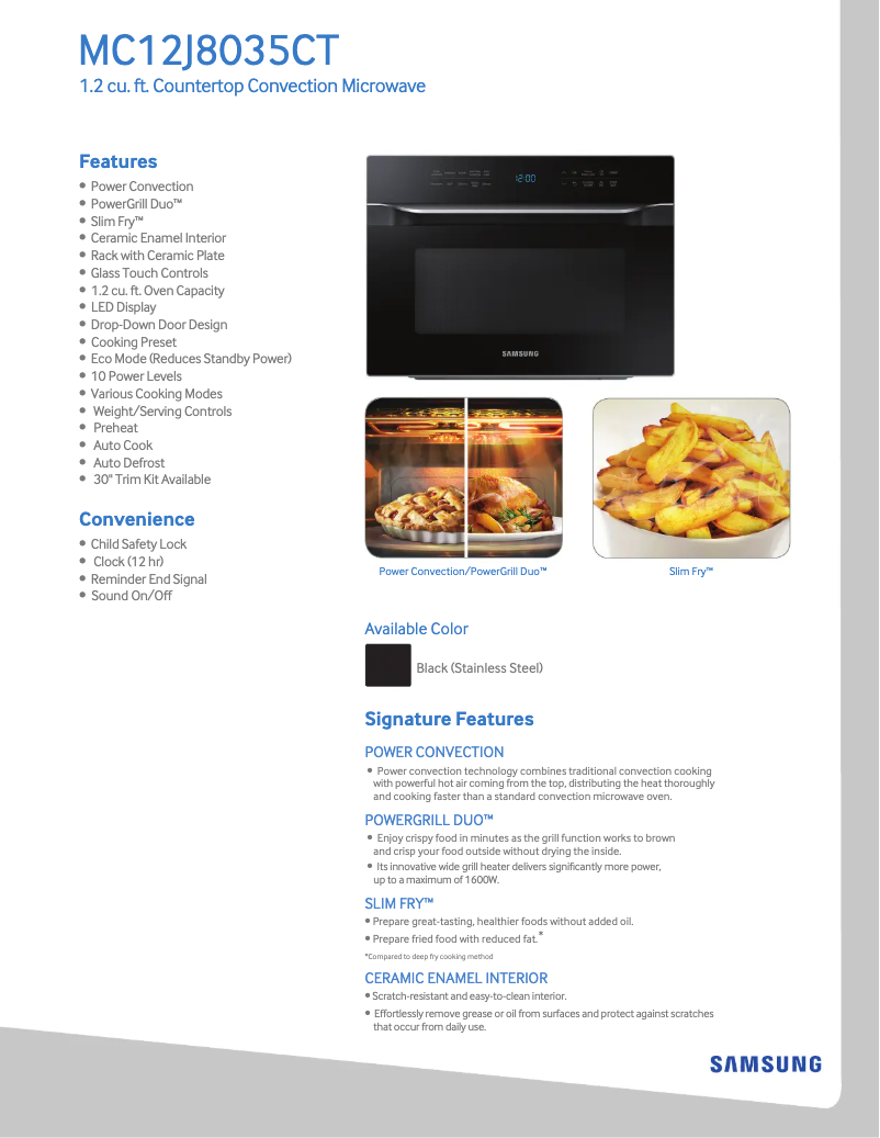 Page 1 de la notice Fiche technique Samsung MC12J8035CT/AA