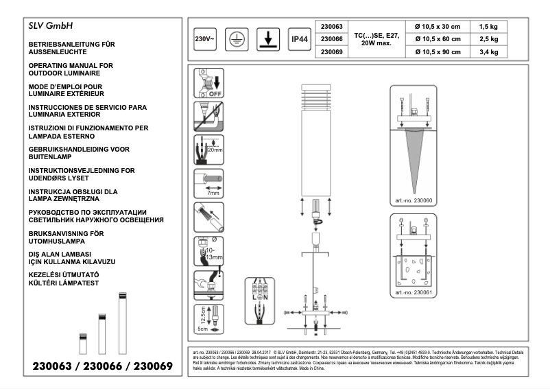 Page n°1 - Manuel utilisateur SLV 230066