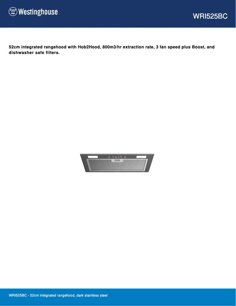 Page 1 de la notice Fiche technique Westinghouse WRI525BC