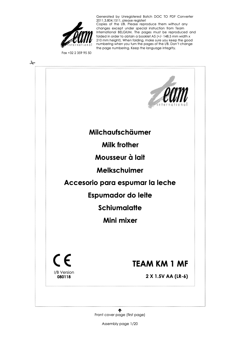 Imagen de la primera página del manual del dispositivo KM 1 MF