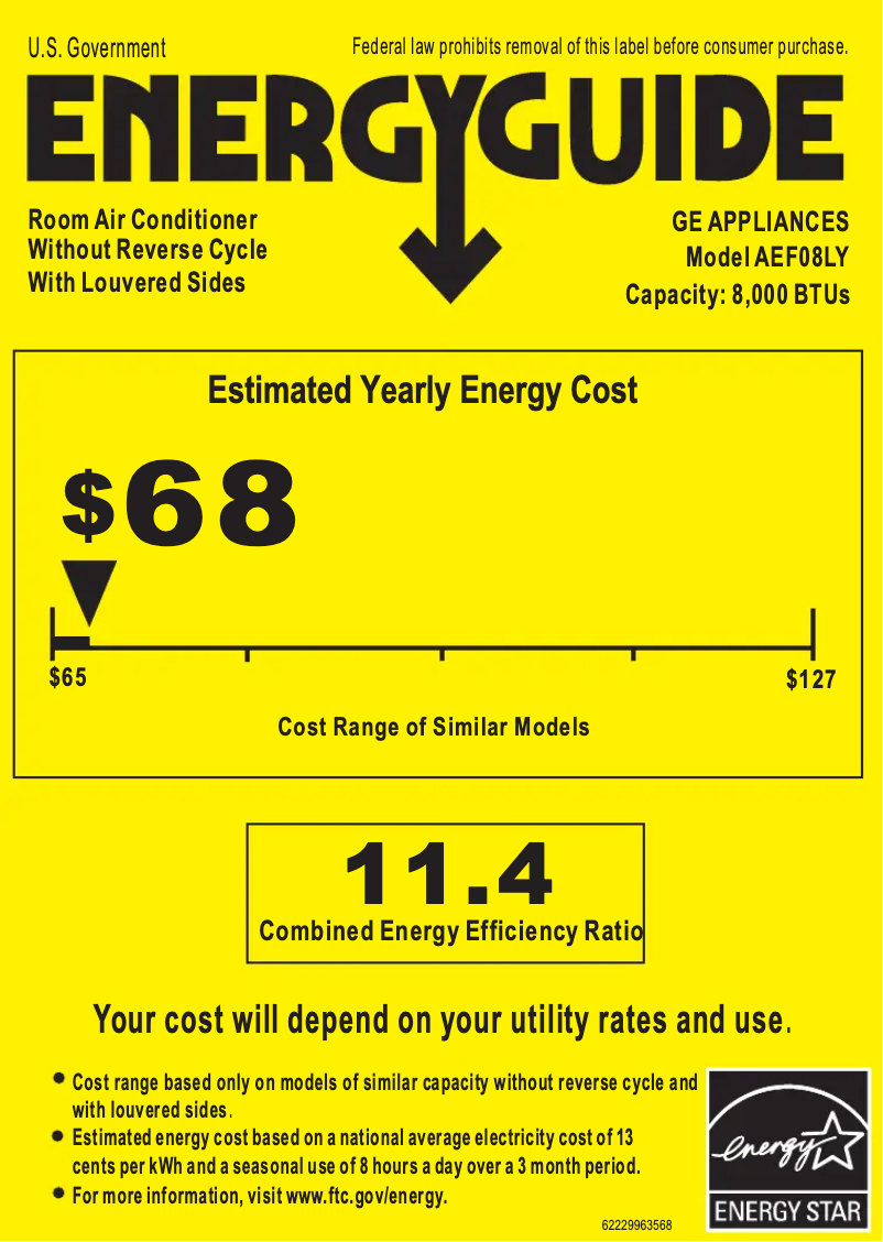 Page n°1 - Label énergétique GE AEF08LY