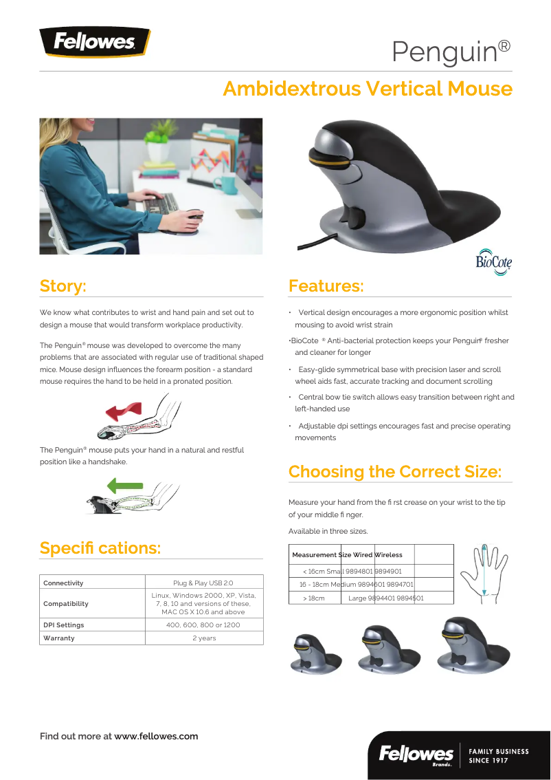 Page n°1 - Fiche technique Fellowes Penguin