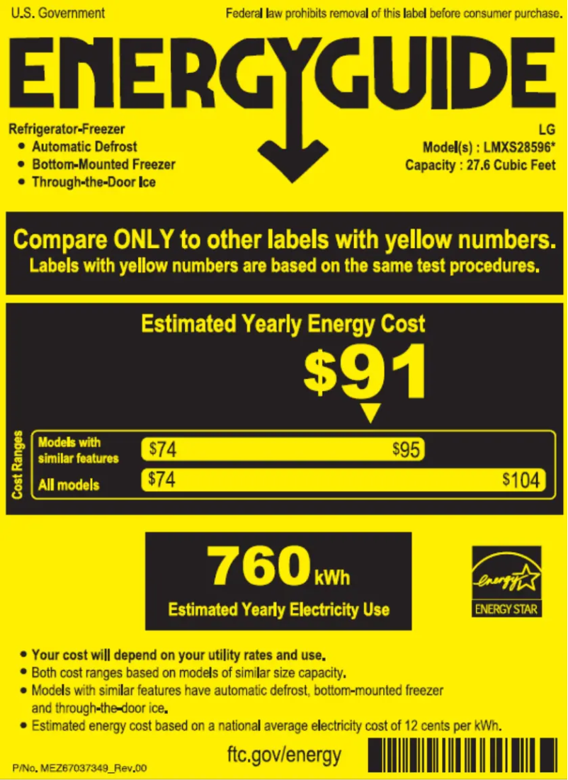 Page 1 de la notice Label énergétique LG LRMVS2806S