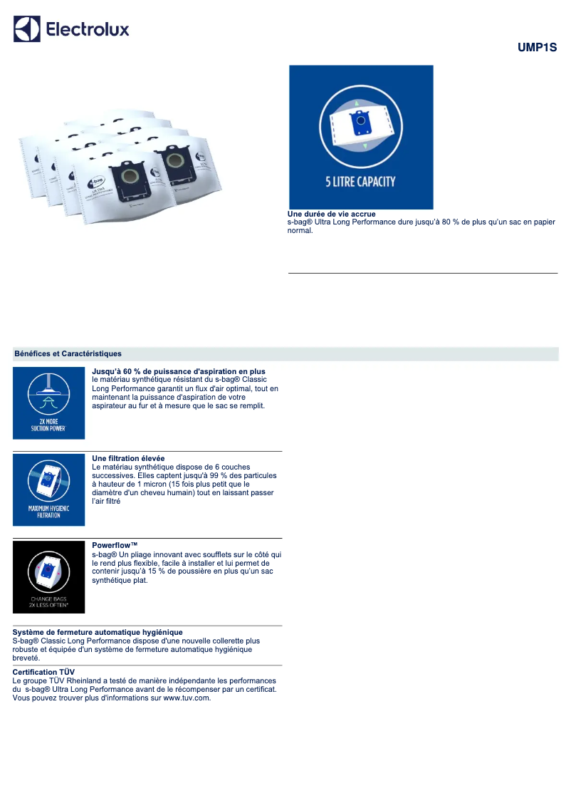 Page 1 de la notice Manuel utilisateur Electrolux UMP1S