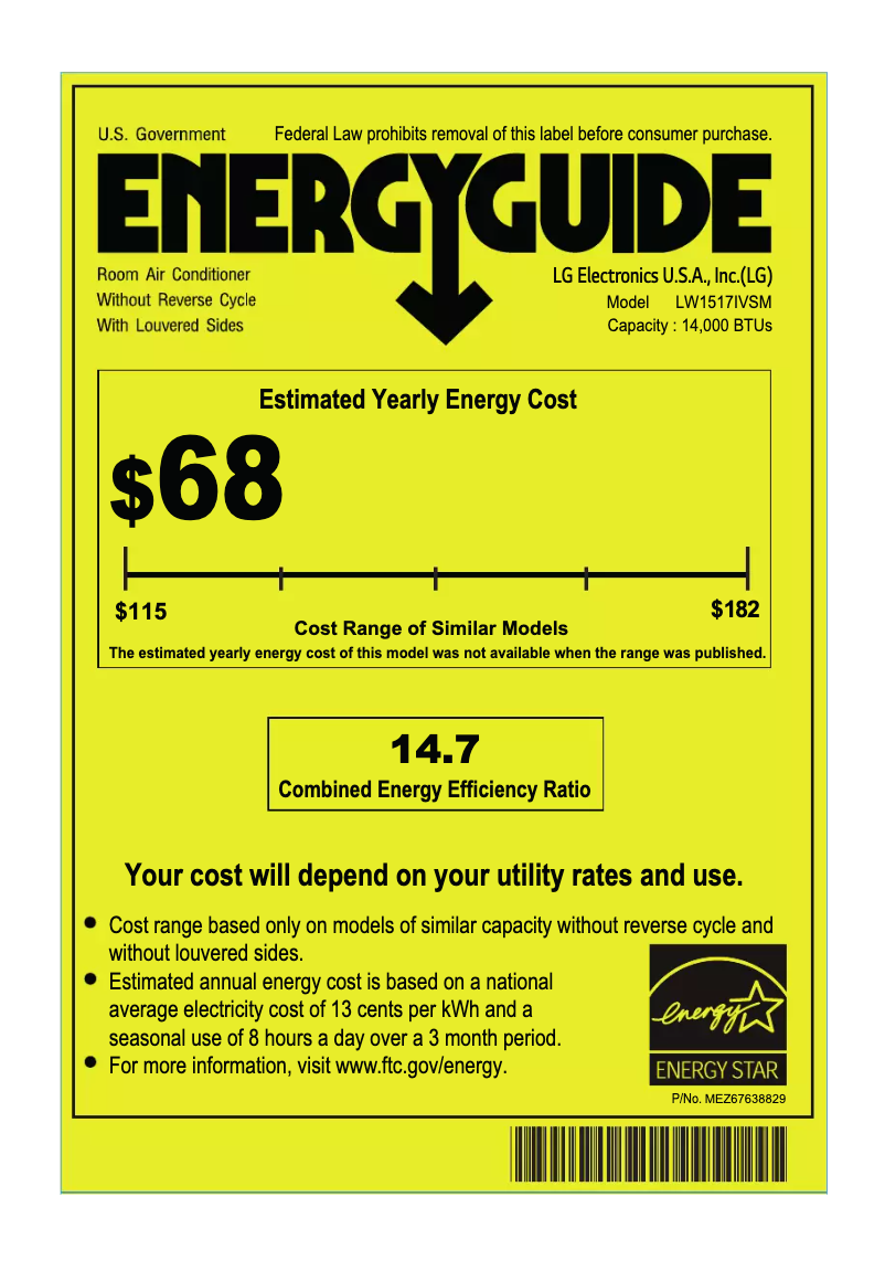 Page 1 de la notice Label énergétique LG LW1517IVSM
