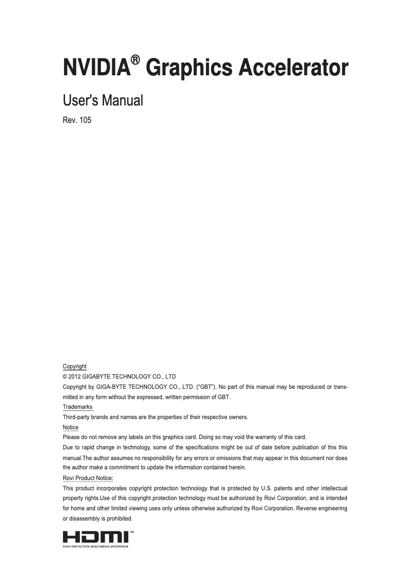 Page 1 de la notice Manuel utilisateur Gigabyte GV-N465UD-1GI