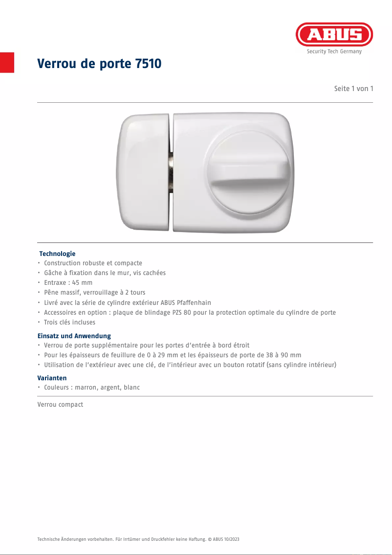Page n°1 - Fiche technique Abus 7510