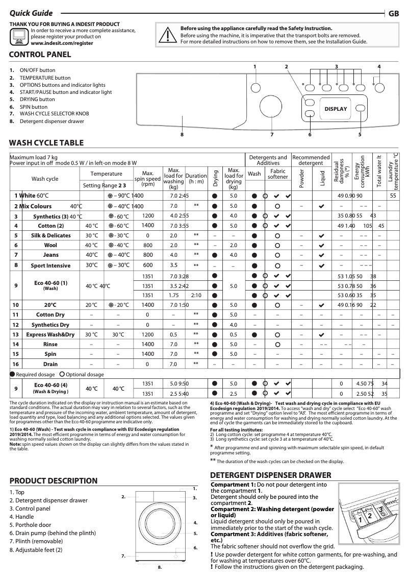 Page n°1 - Manuel utilisateur Indesit IWDD 75145 UK N