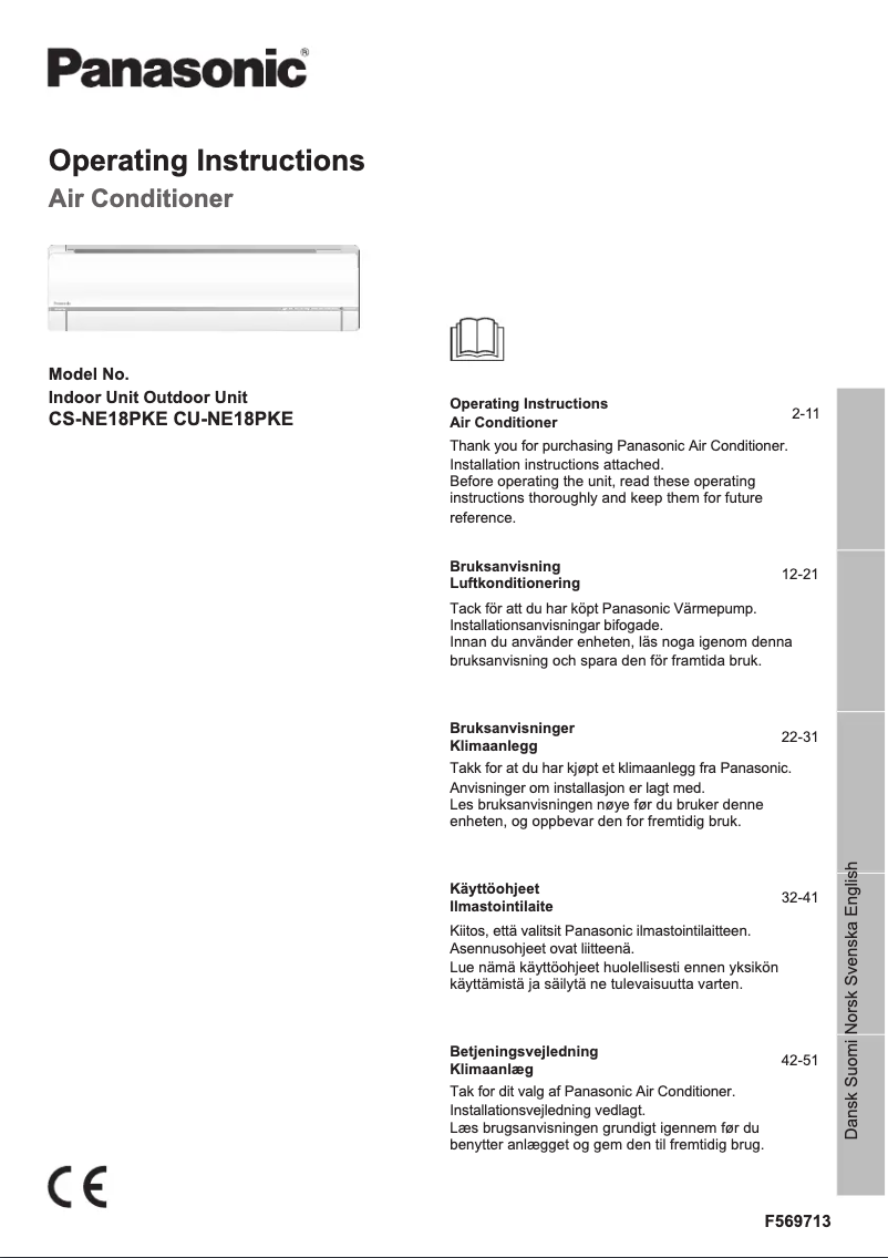 Page 1 de la notice Manuel utilisateur Panasonic CU-NE18PKE