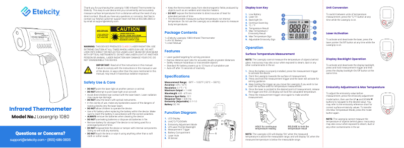 Page n°1 - Manuel utilisateur Etekcity Lasergrip 1080