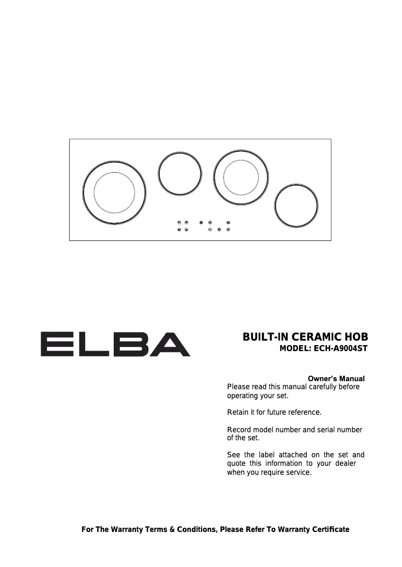Page 1 de la notice Manuel utilisateur Elba ECH-A9004ST