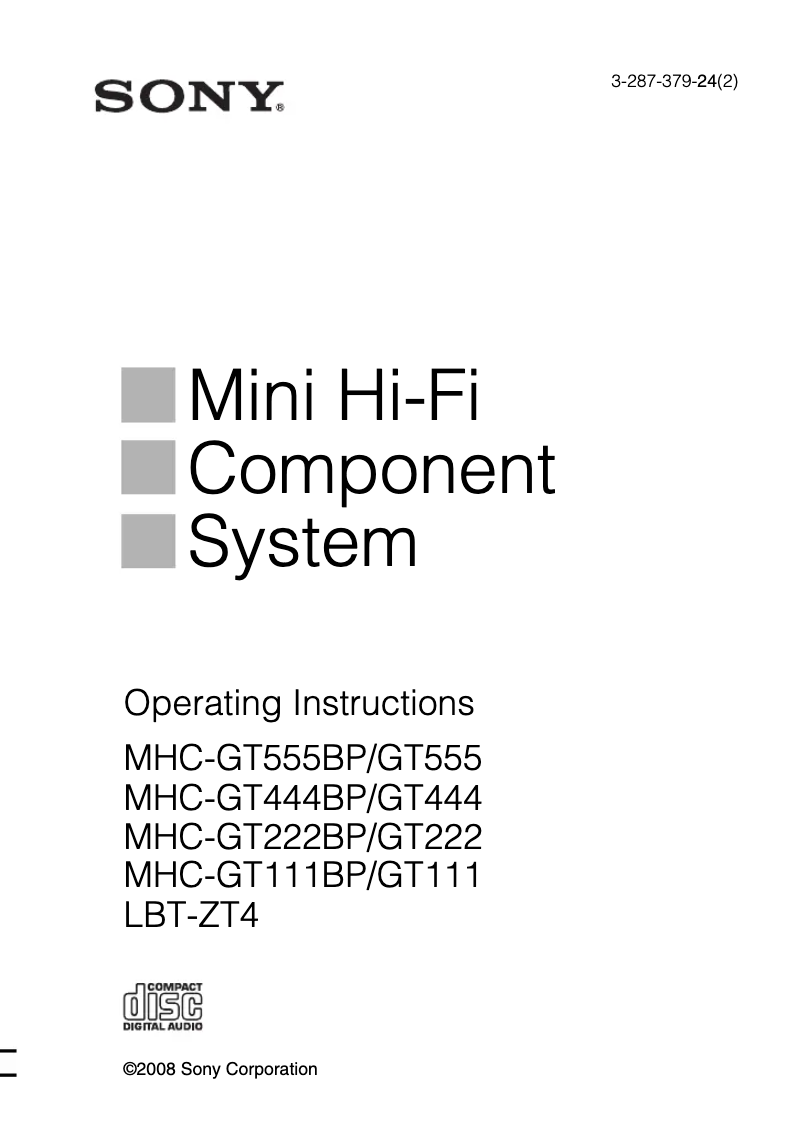 Page n°1 - Manuel utilisateur Sony MHC-GT111BP