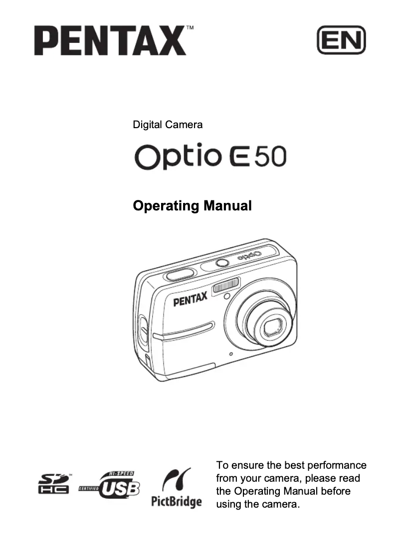 Image de la première page du manuel de l'appareil Optio E50