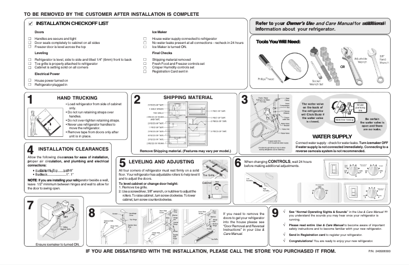 Page 1 de la notice Guide d'installation Frigidaire GLRT185TDQ