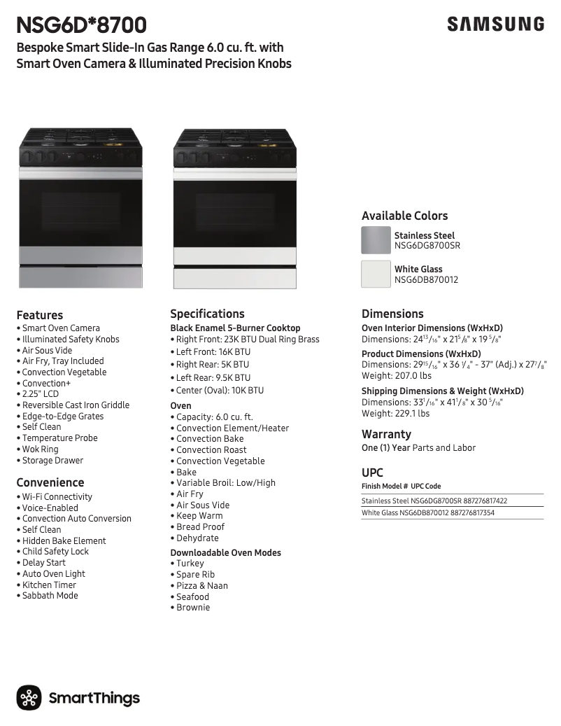 Page 1 de la notice Fiche technique Samsung NSG6DG8700SR