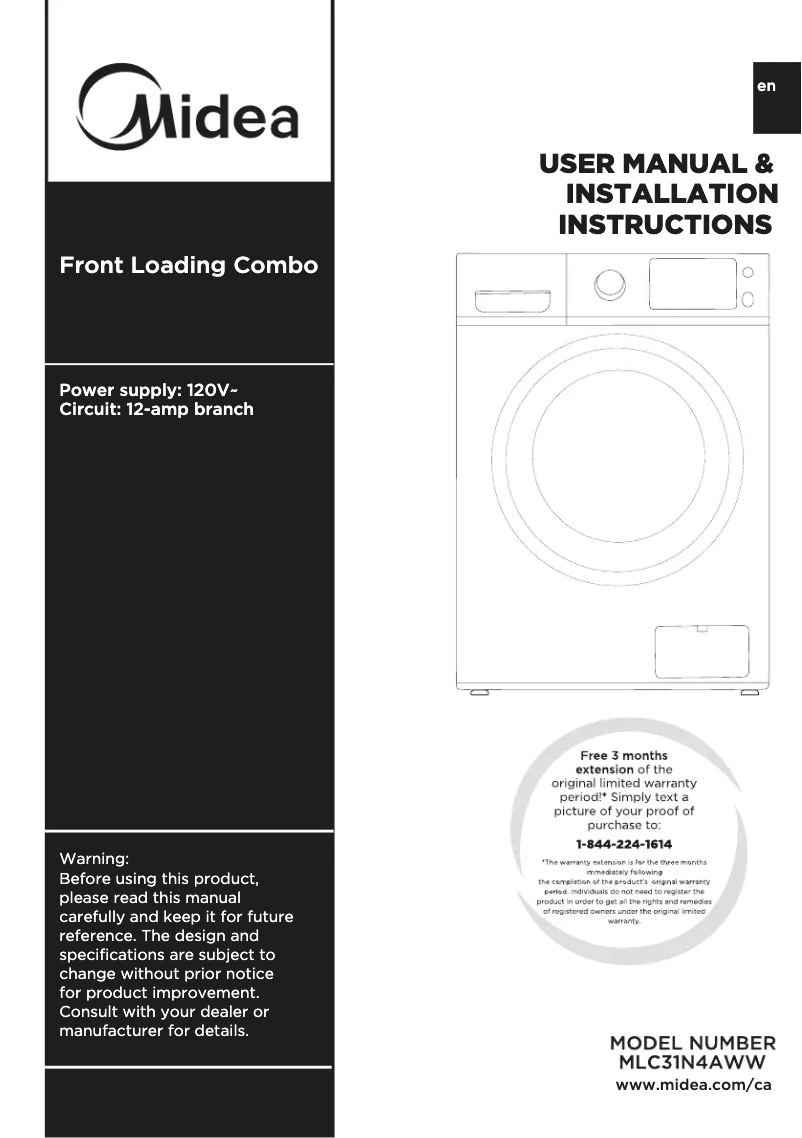 Page n°1 - Manuel utilisateur Midea MLC31N4AWW