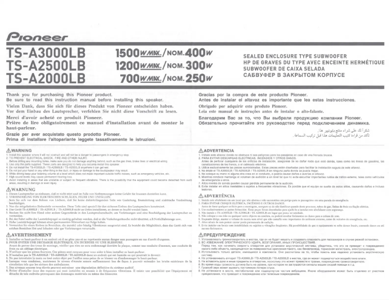 Page n°1 - Manuel utilisateur Pioneer TS-A2500LB