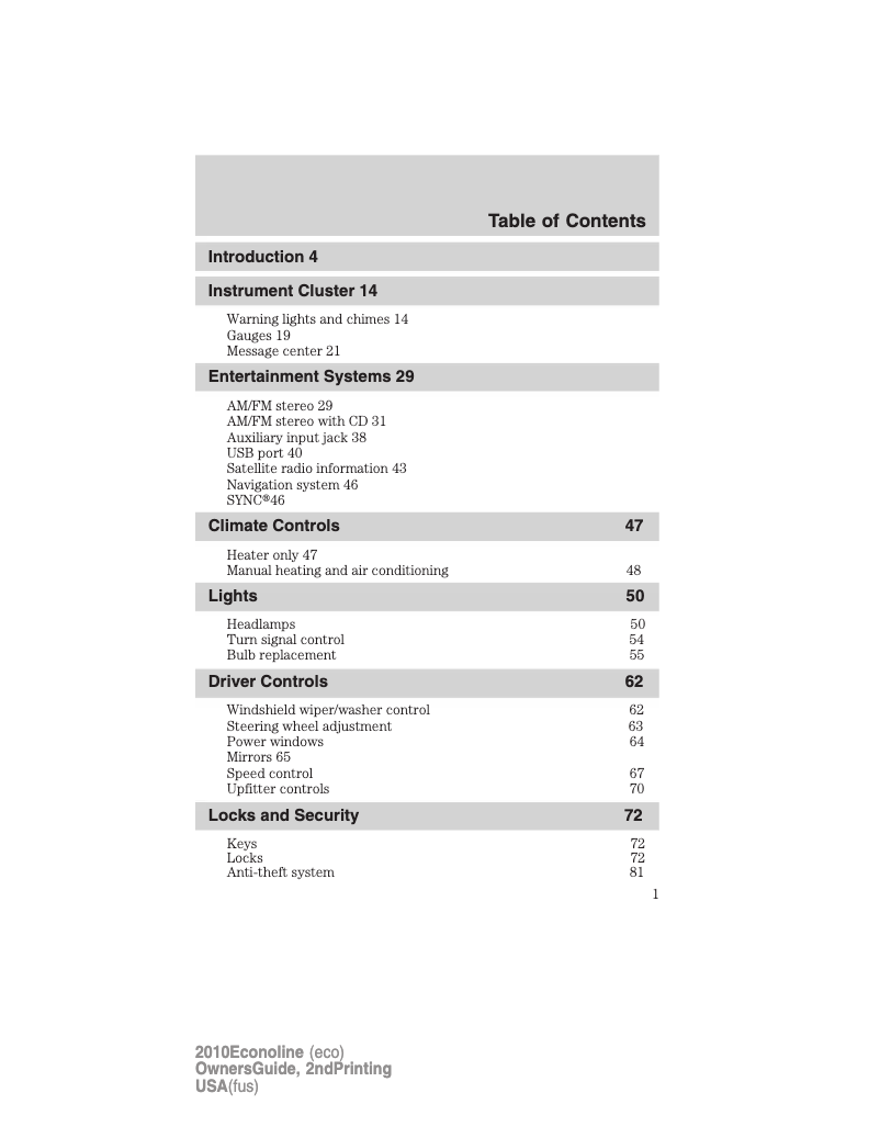 Page n°1 - Manuel utilisateur Ford E-150 (2010)