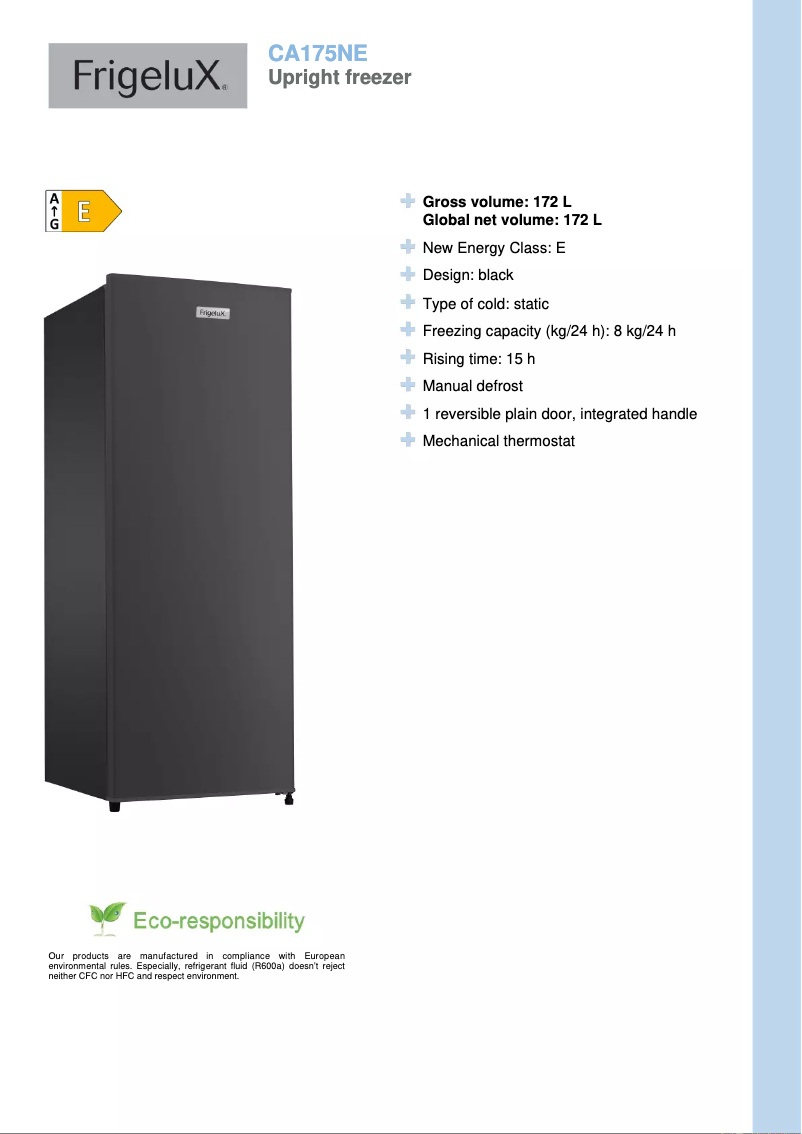 Page n°1 - Fiche technique FrigeluX CA175NE