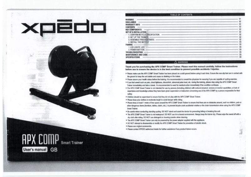 Page n°1 - Manuel utilisateur Xpedo APX Comp