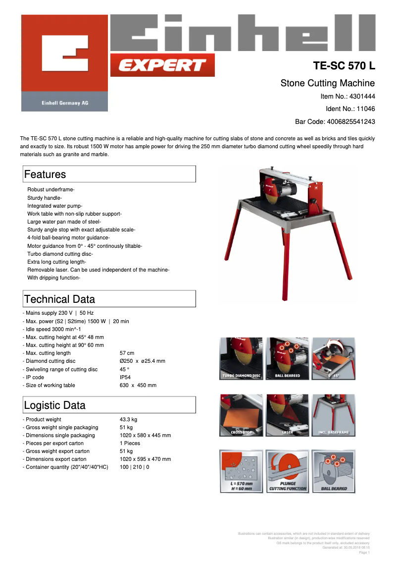 Page n°1 - Fiche technique Einhell TE-SC 570 L