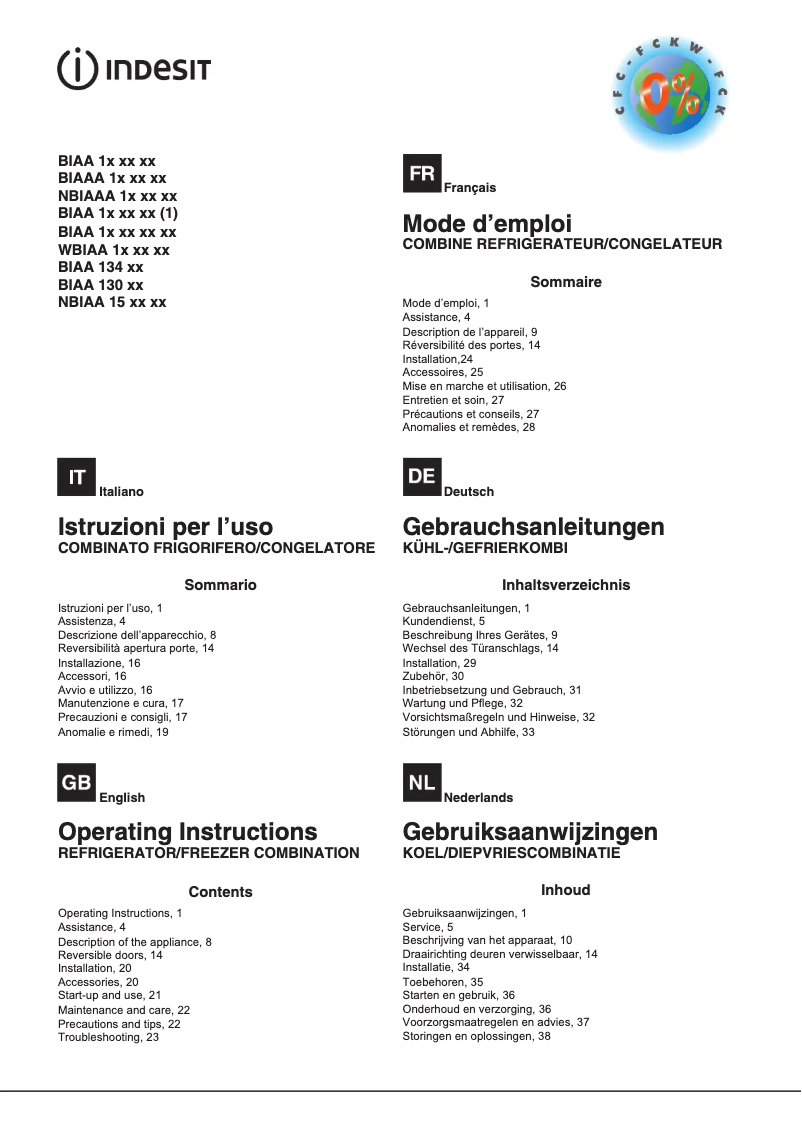 Page n°1 - Manuel utilisateur Indesit BIAA 12