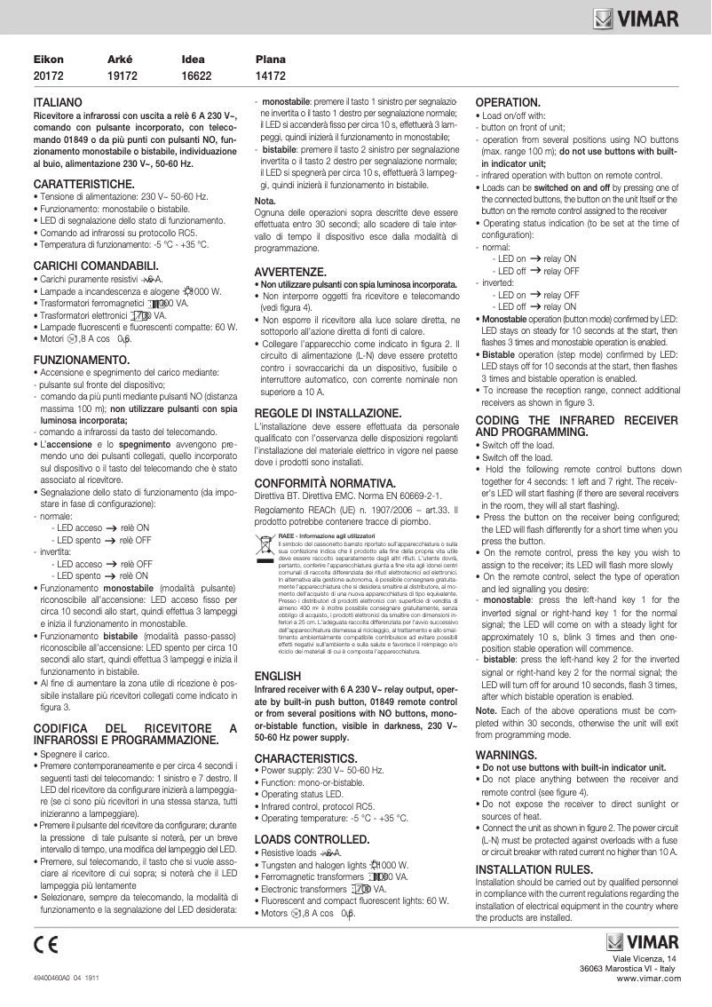 Page n°1 - Manuel utilisateur Vimar 16622