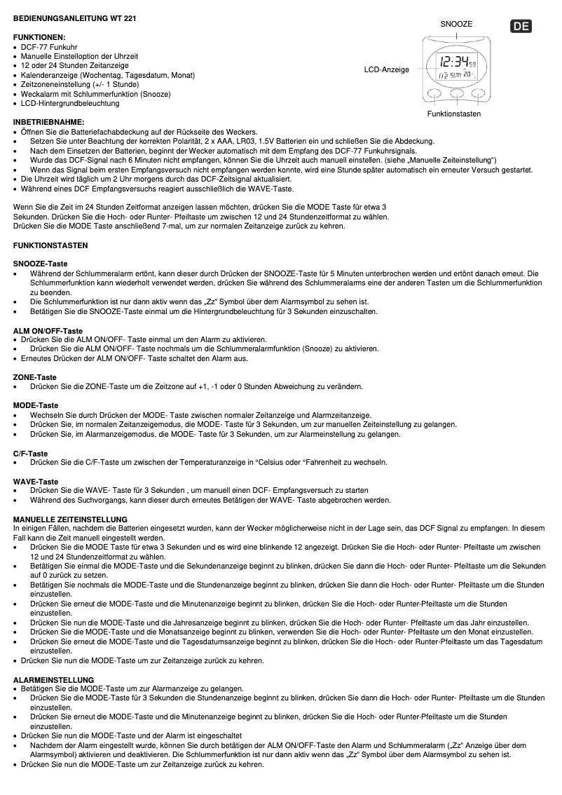 Image de la première page du manuel de l'appareil WT 221