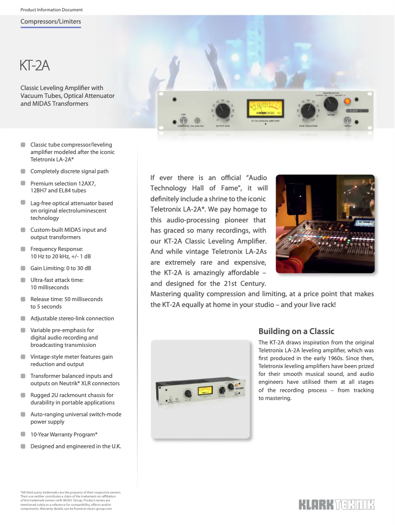 Page 1 de la notice Fiche technique Klark Teknik KT-2A