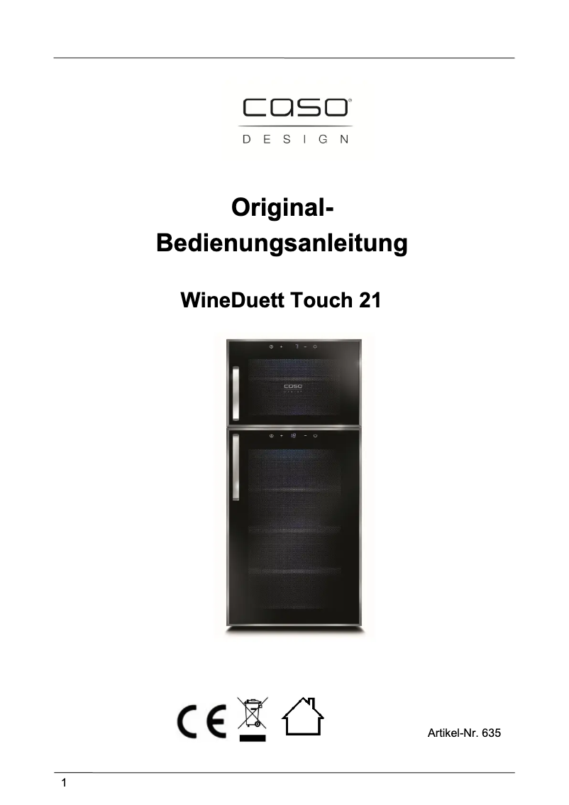 First page image of the manual for WineDuett Touch 21