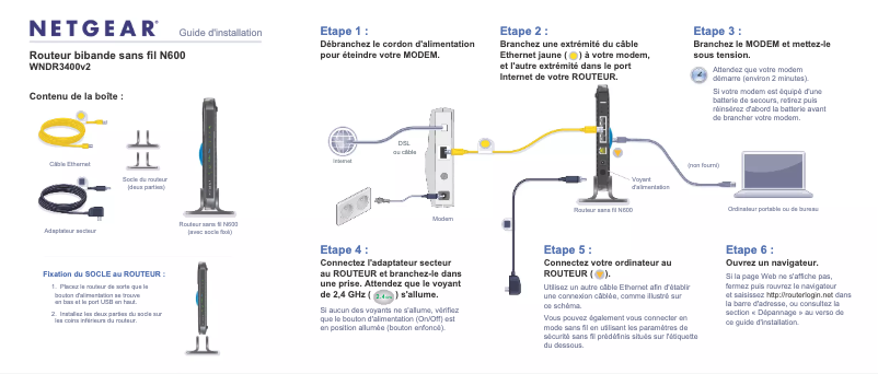 Page 1 de la notice Guide d'installation Netgear WNDR3400v2