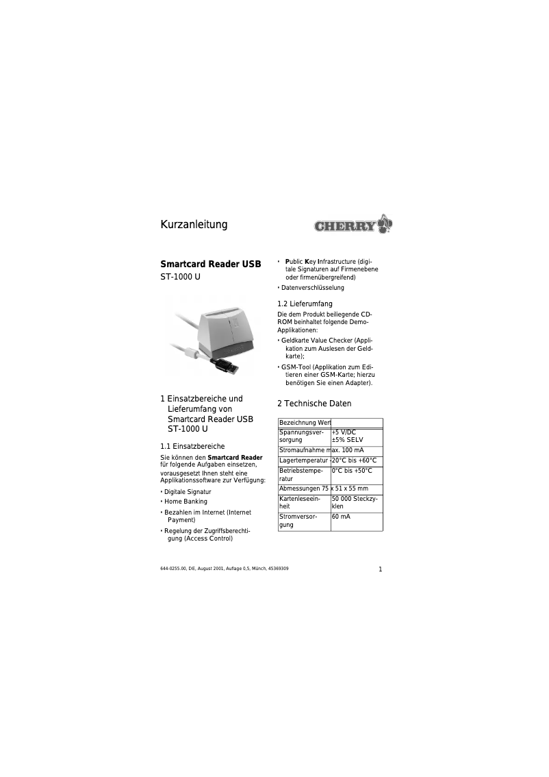 Page 1 de la notice Manuel utilisateur Cherry ST-1000 U