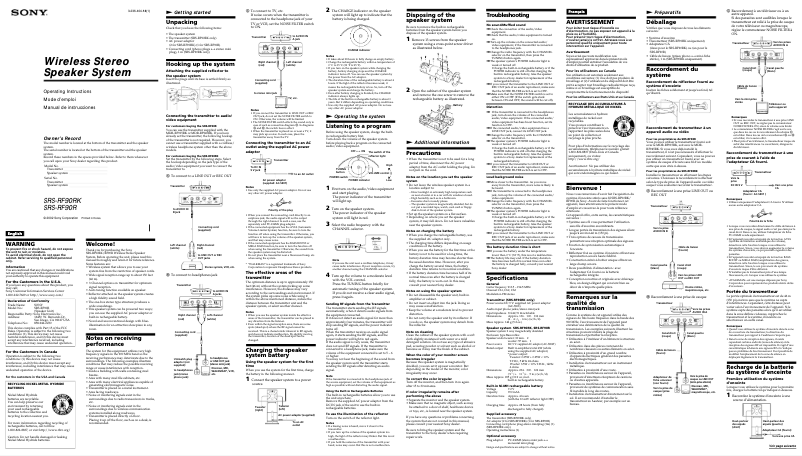 Image de la première page du manuel de l'appareil SRS-RF90RK