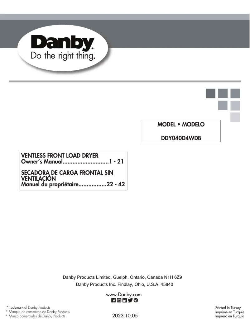 Page n°1 - Manuel utilisateur Danby DDY040D4WDB