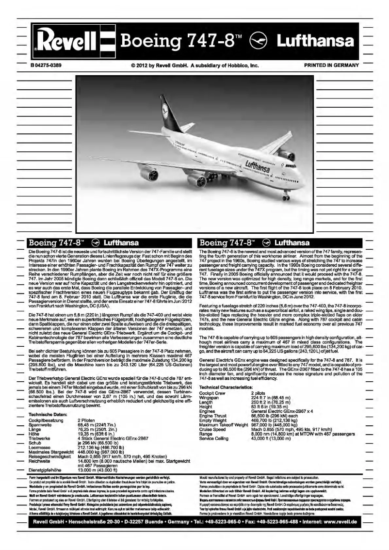 Image de la première page du manuel de l'appareil Boeing 747-8 LUFTHANSA