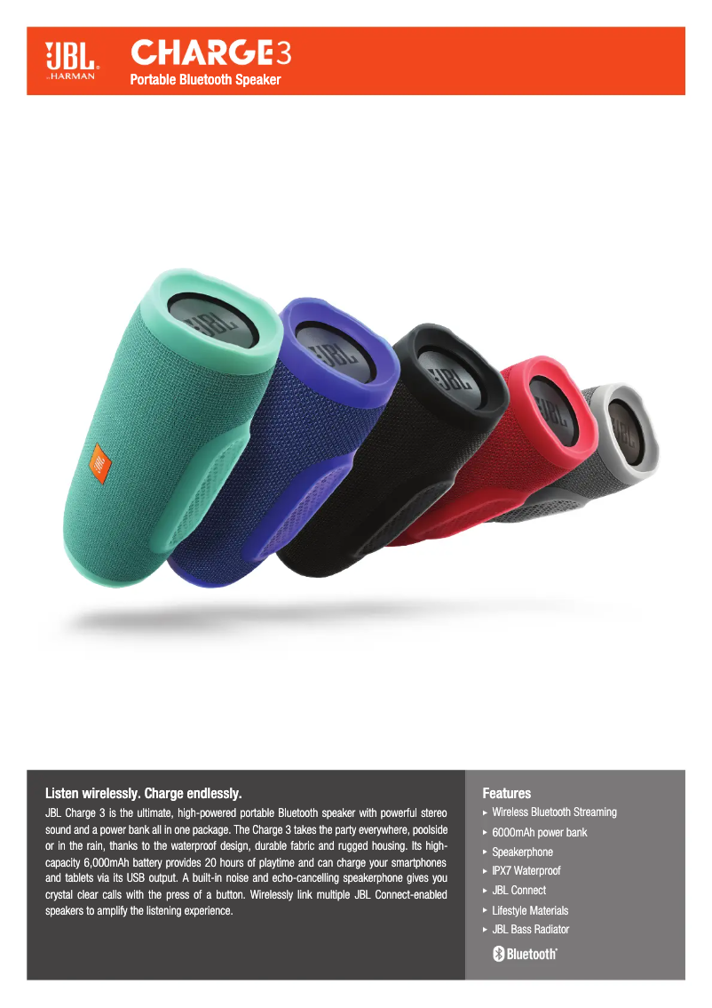 Page 1 de la notice Fiche technique JBL Charge 3