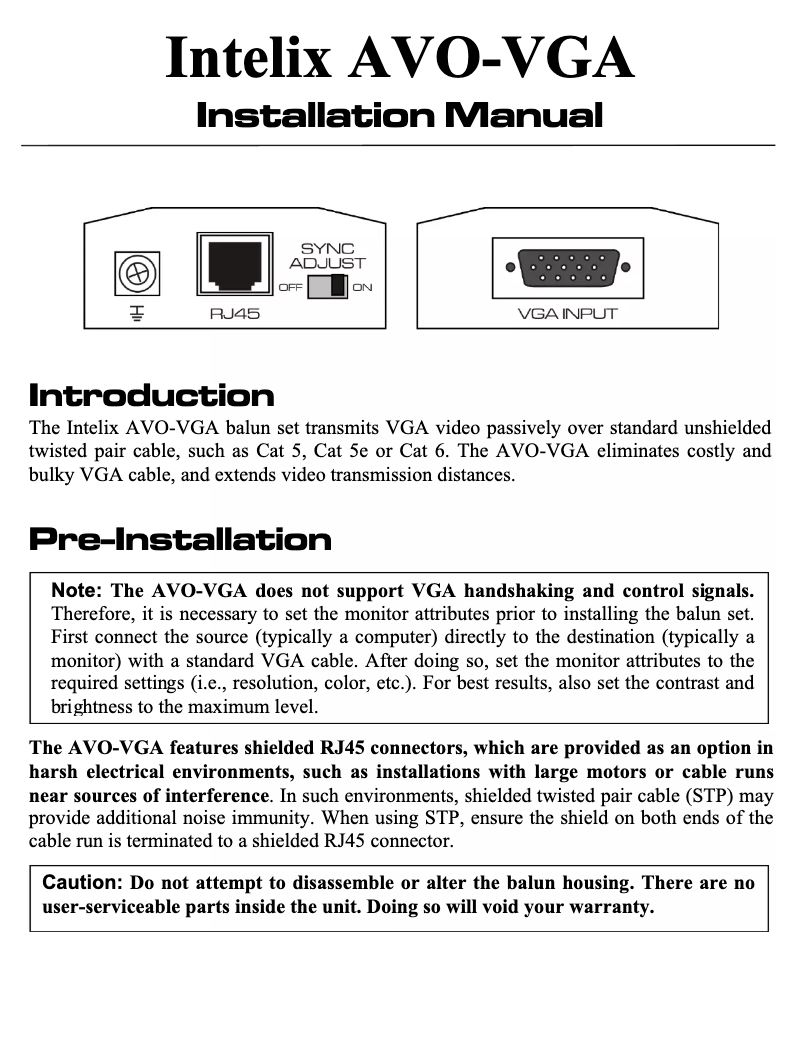 Page n°1 - Manuel utilisateur Intelix AVO-VGA