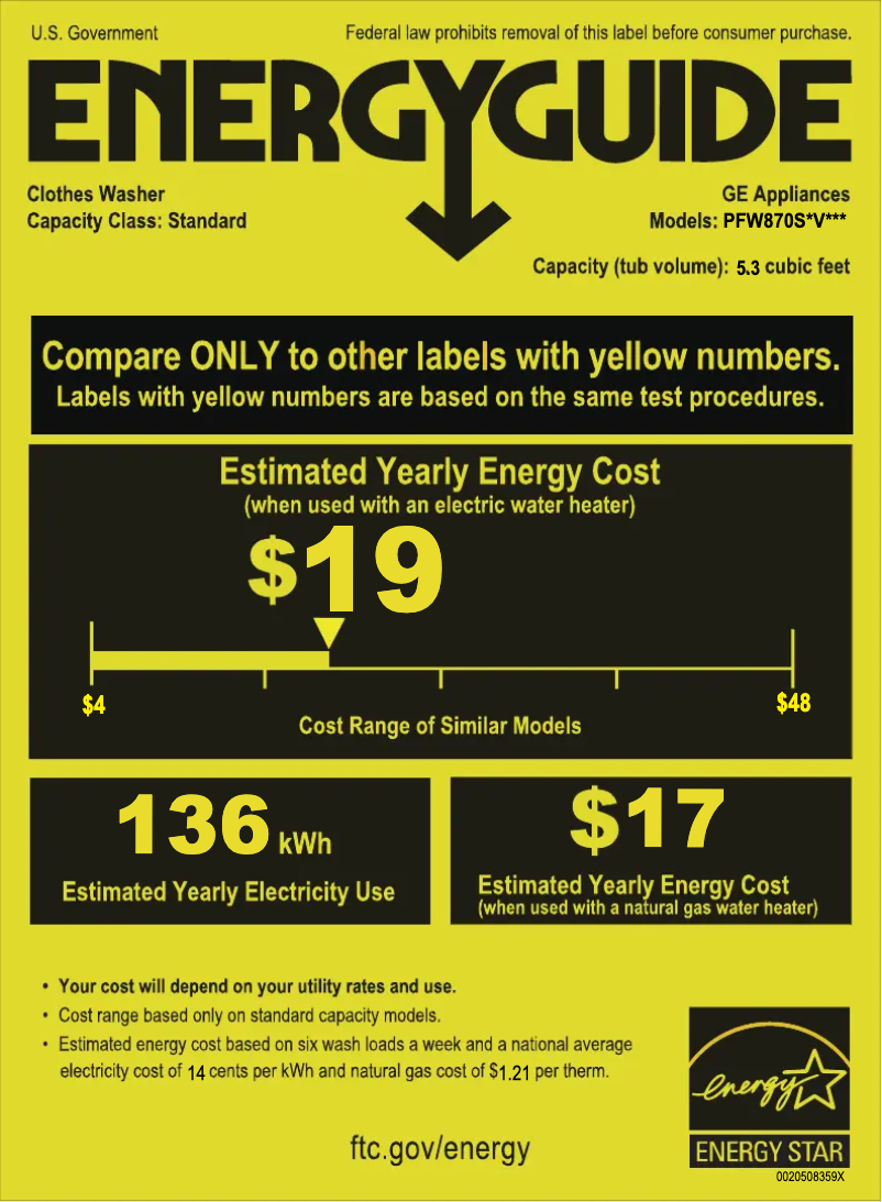Page 1 de la notice Label énergétique GE PFW870SSVWW