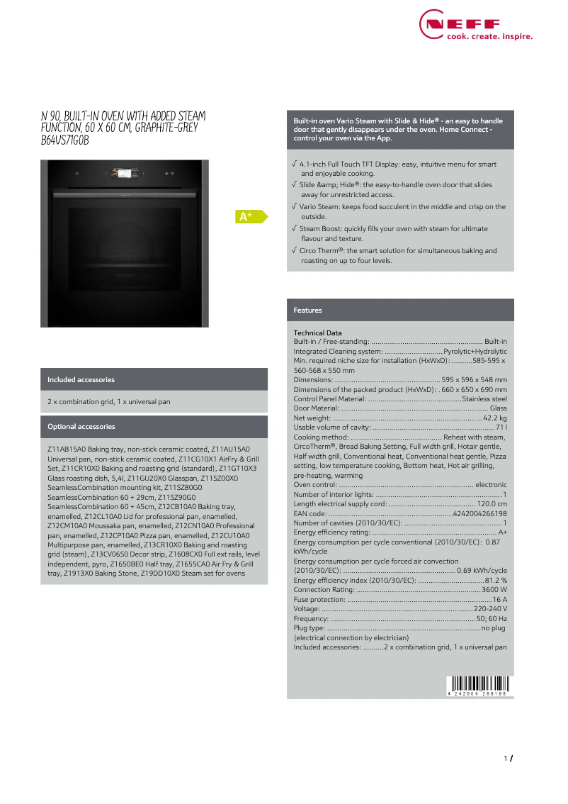 Page n°1 - Fiche technique Neff B64VS71G0B