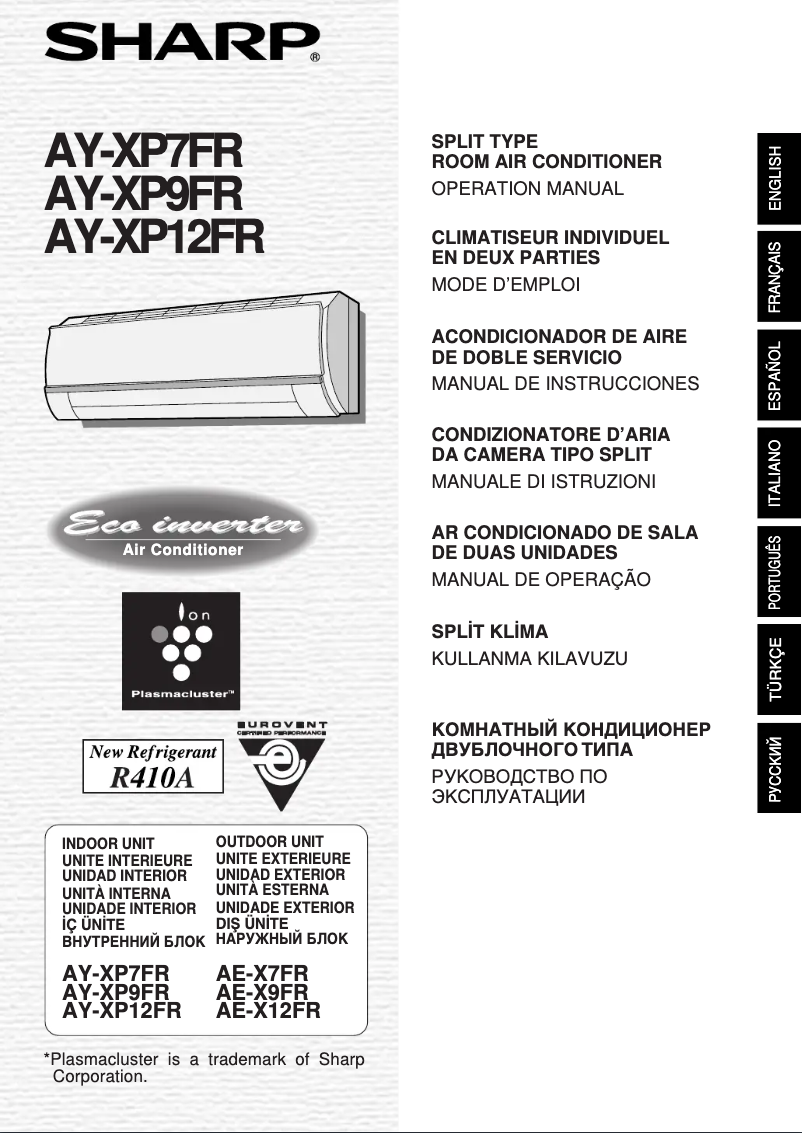 Image de la première page du manuel de l'appareil AY-XP9FR