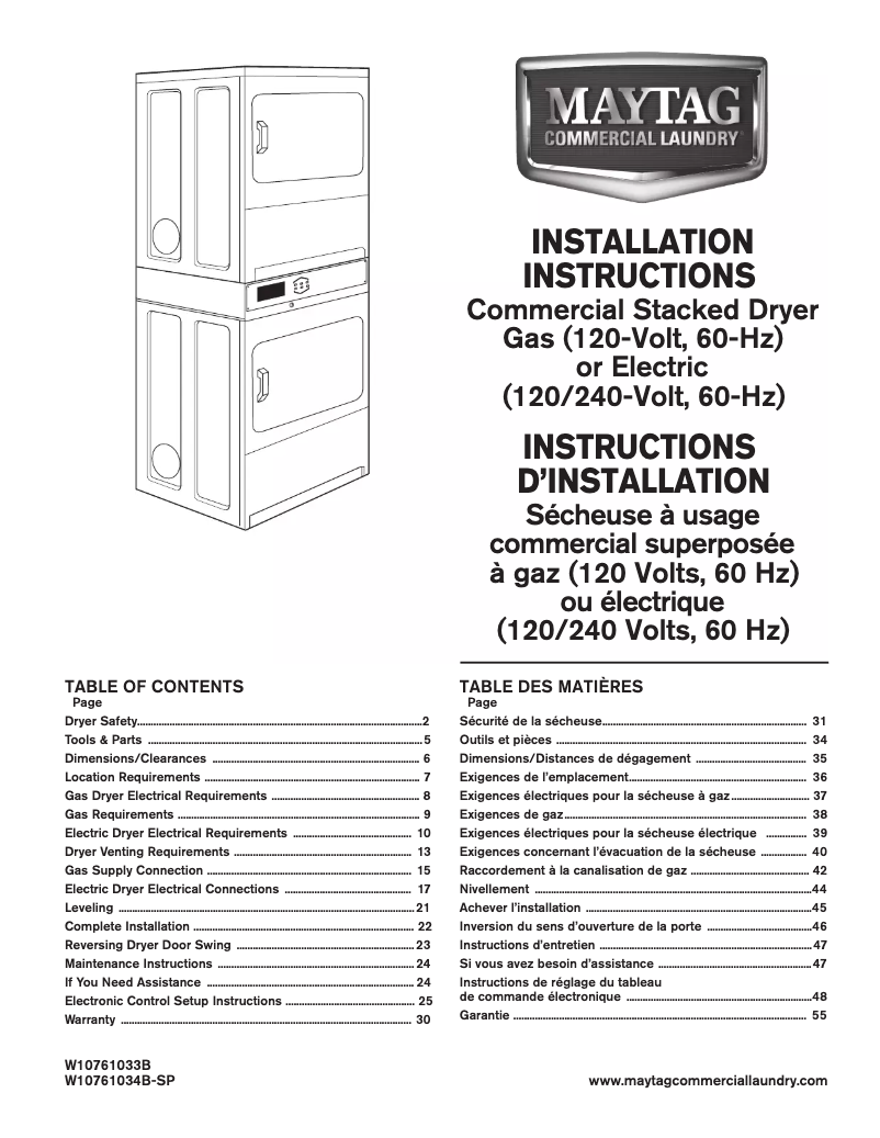 Page 1 de la notice Guide d'installation Maytag MLG26PDBWW