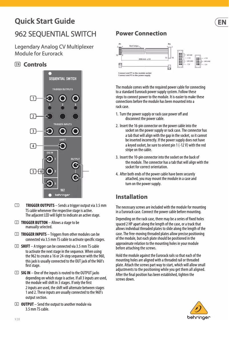 Page 1 de la notice Manuel utilisateur Behringer 962 Sequential Switch