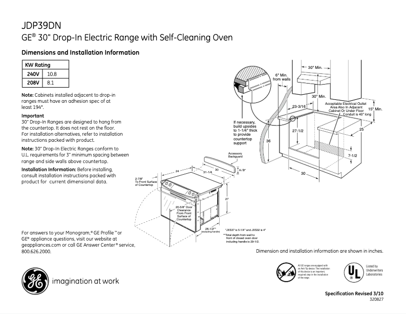 Page n°1 - Fiche technique GE JDP39DNWW
