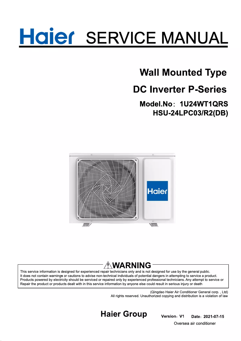 Page n°1 - Manuel utilisateur Haier HSU-24LPC03/R2