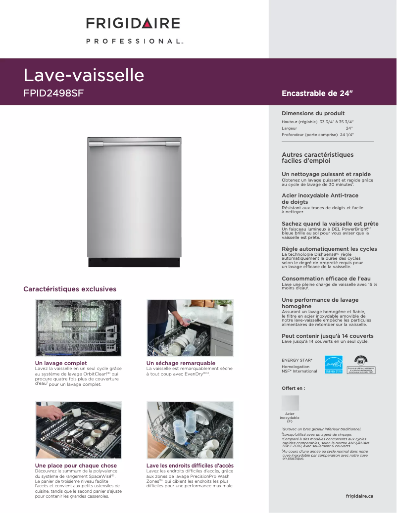 Page n°1 - Fiche technique Frigidaire FPID2498SF