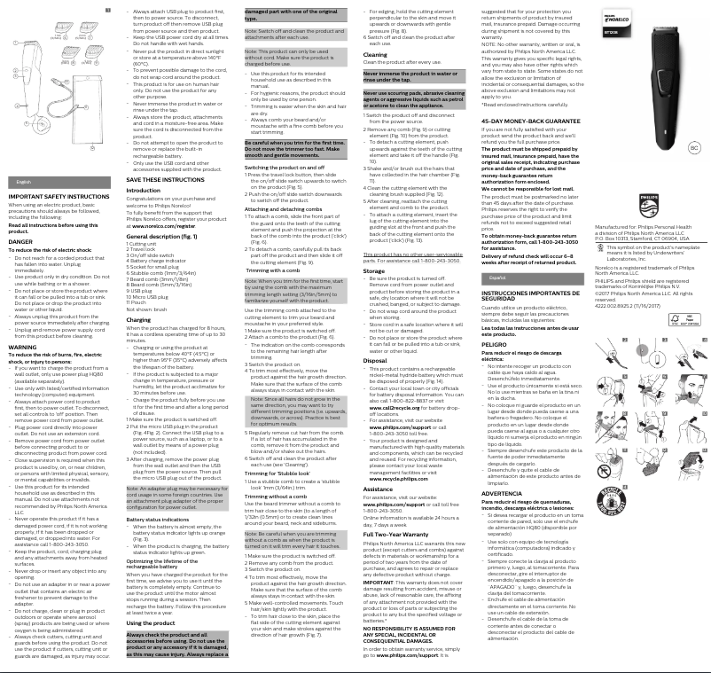 Image de la première page du manuel de l'appareil Norelco BT1208
