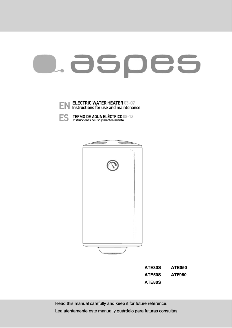 Page 1 de la notice Manuel utilisateur Aspes ATE080