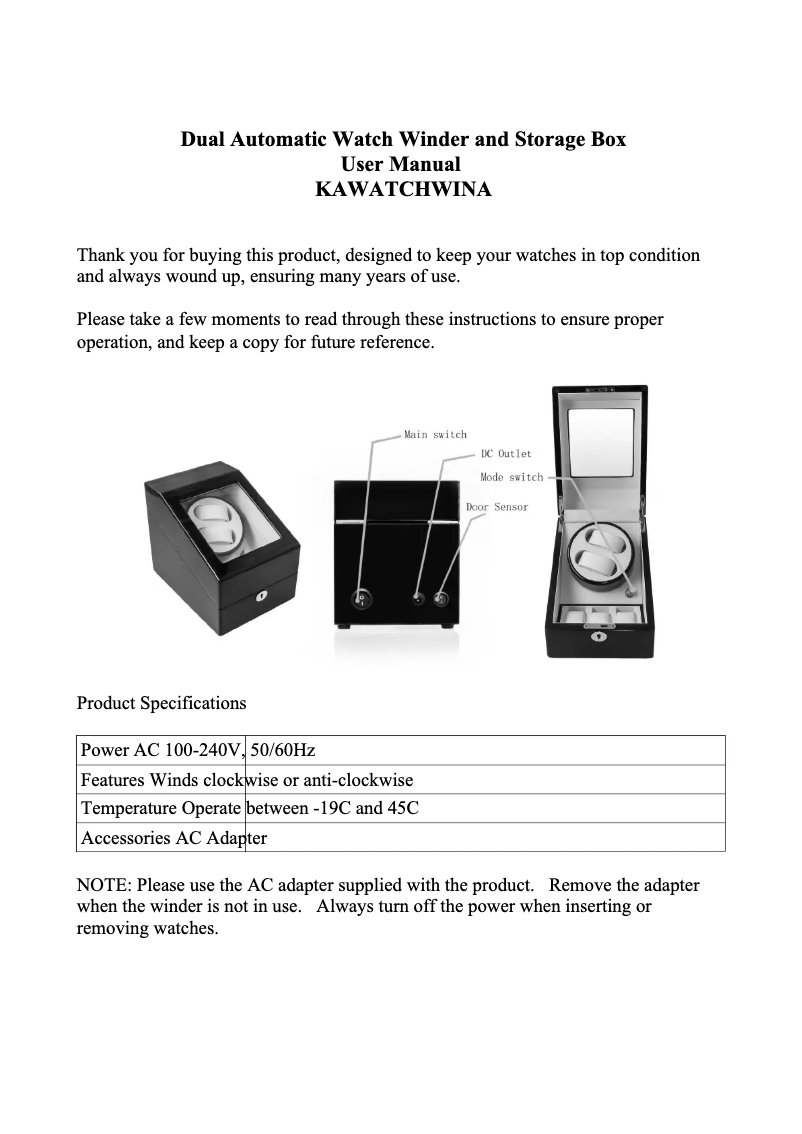 Page n°1 - Manuel utilisateur Kogan KAWATCHWINA